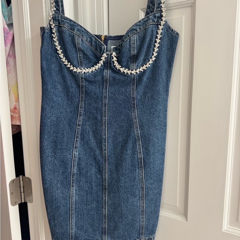 Self Portrait embellished denim mini dress